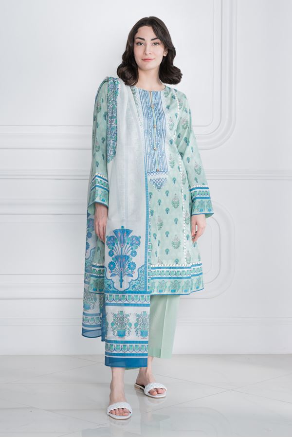 Embrace color with a blue digital printed 3-piece suit