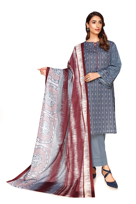 Gorgeous Look with Denim Blue Khaddar Three-Piece Suit