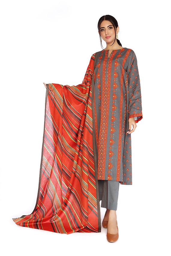 Modern Orange & Grey Color Unstitched 2-Piece Khaddar Suit